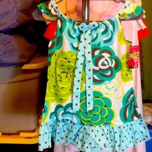 Beary basics girl Floral Ruffle Hem Sundress - Aqua, Lime & Tell Sz 6